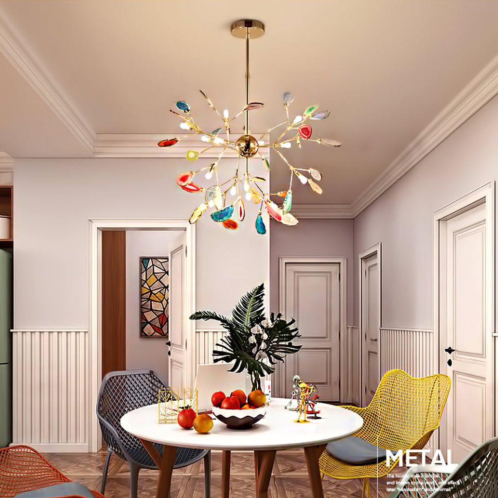 Agate Branch Chandelier 23-Inch Gold Finish Multi-Arm Adjustable G4 Fixture for Dining Room Living Room Statement Lighting Multicolor Natura
