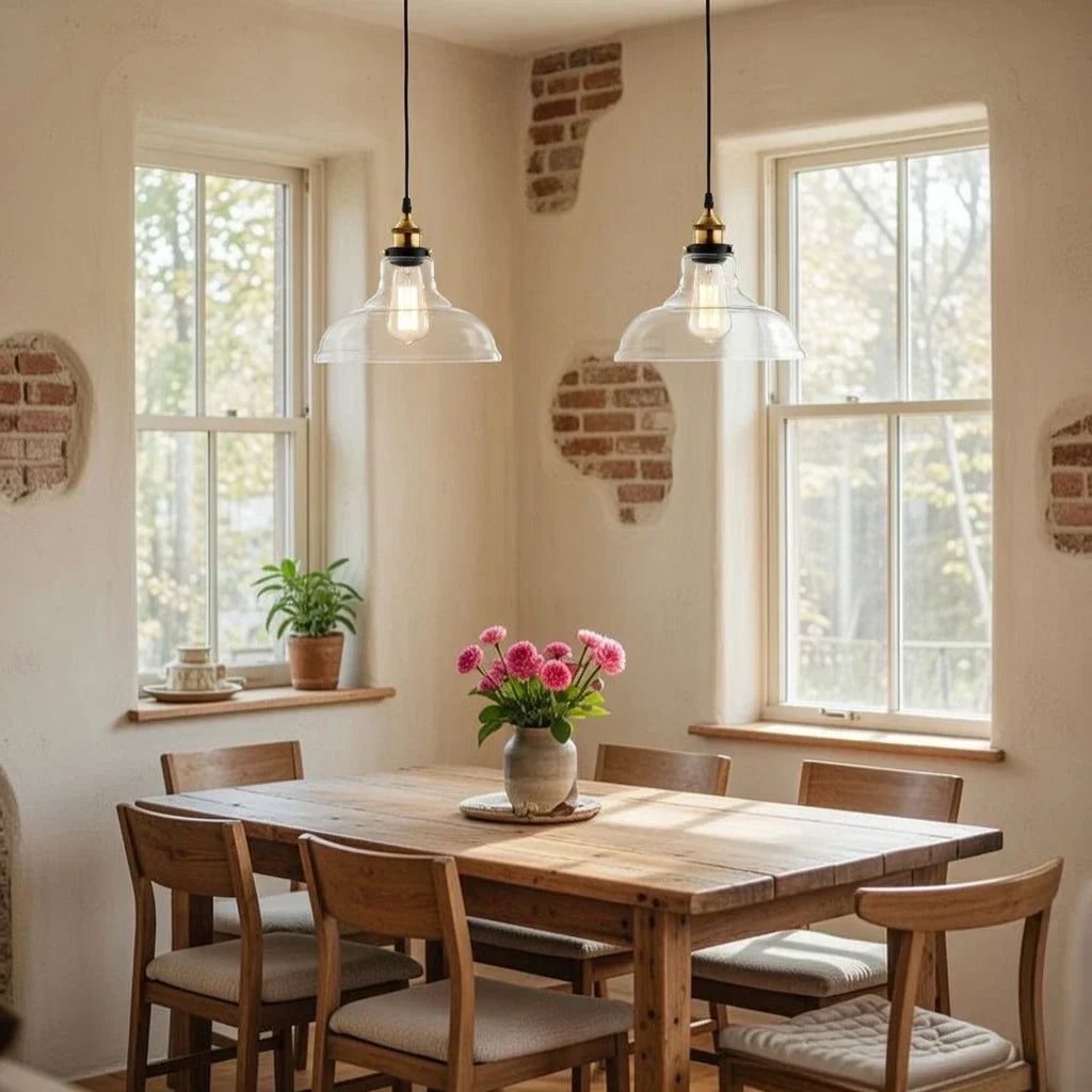 Industrial Style Pendant Light With Single Glass Dome