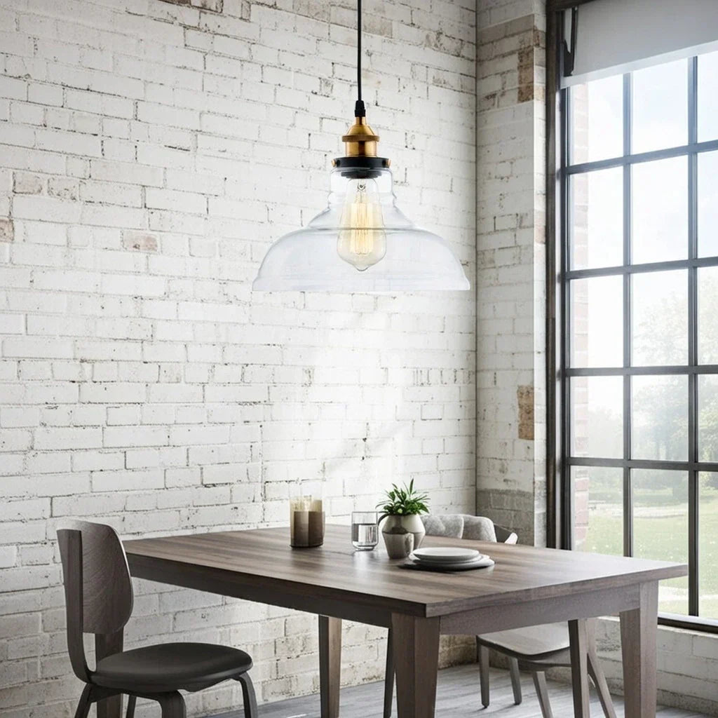Industrial Style Pendant Light With Single Glass Dome