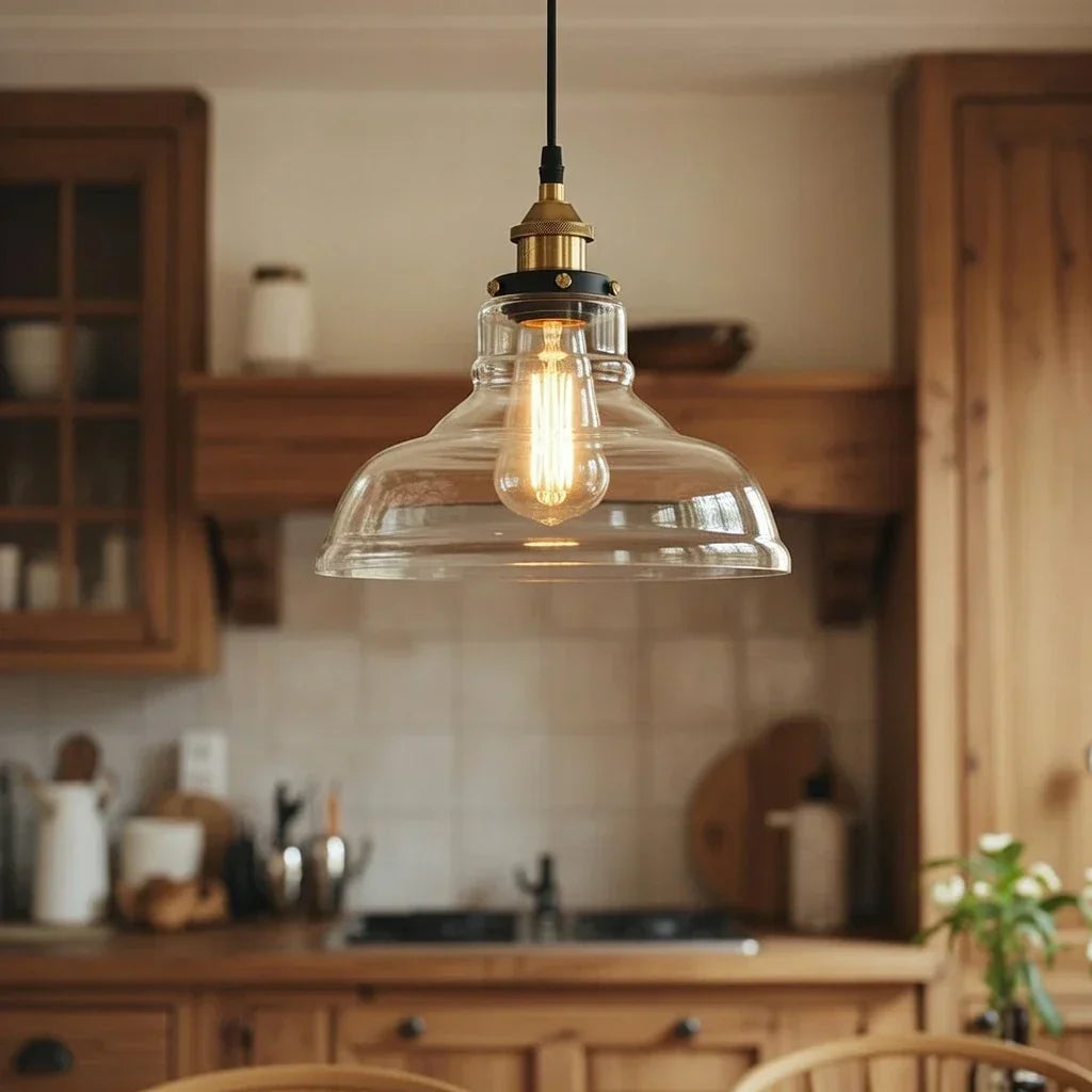 Industrial Style Pendant Light With Single Glass Dome