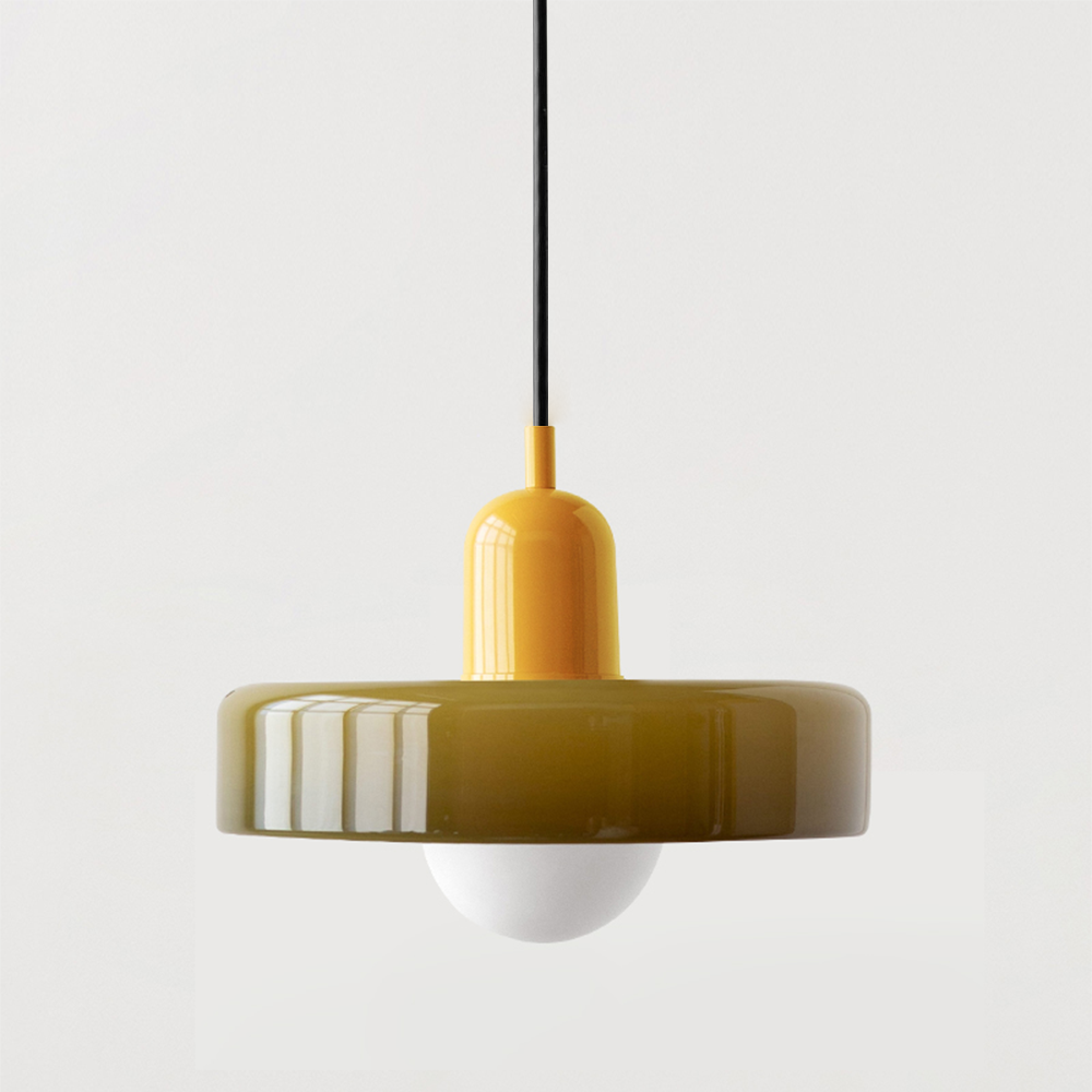 Vesaro Bauhaus Glass Pendant Light, Adjustable Height for Kitchen, White, Orange or Green, 25/35 cm