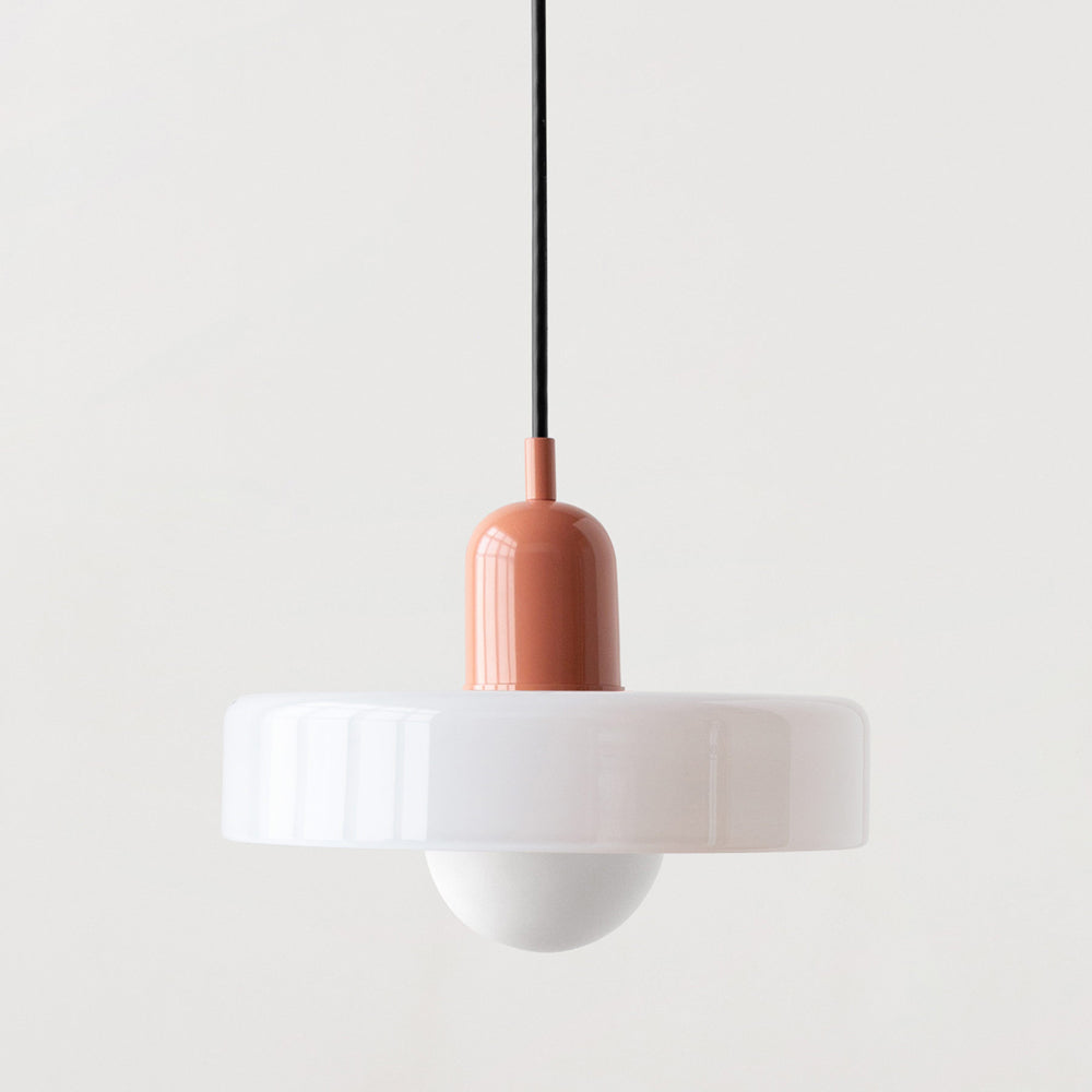 Vesaro Bauhaus Glass Pendant Light, Adjustable Height for Kitchen, White, Orange or Green, 25/35 cm