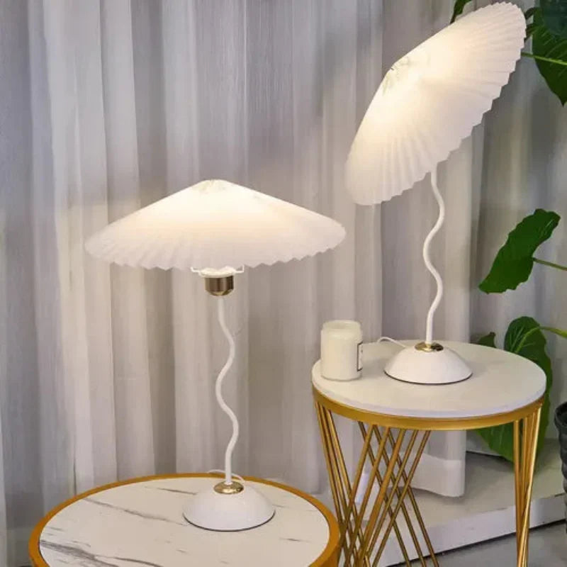 Pleated Shade Table Lamp, Glass Metal Construction, LED Lighting | Euroselle
