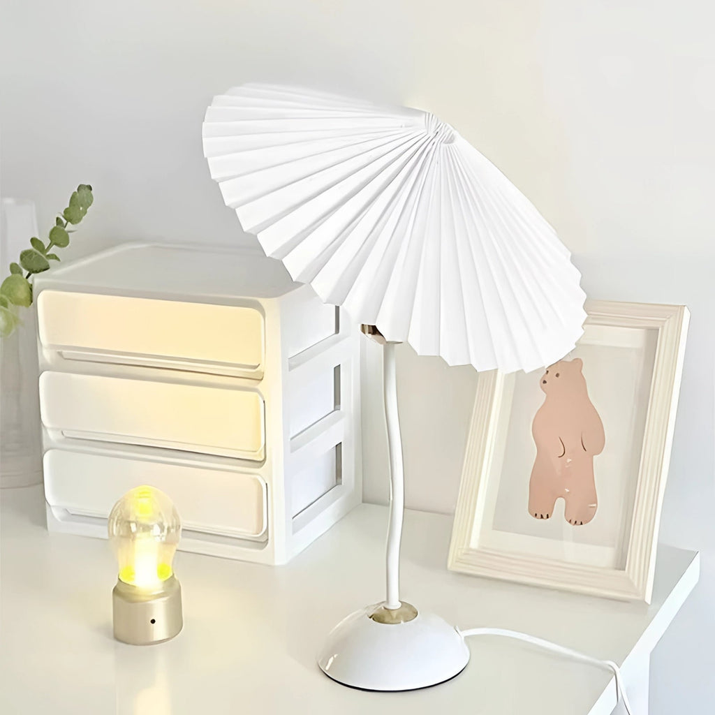 Pleated Shade Table Lamp, Glass Metal Construction, LED Lighting | Euroselle