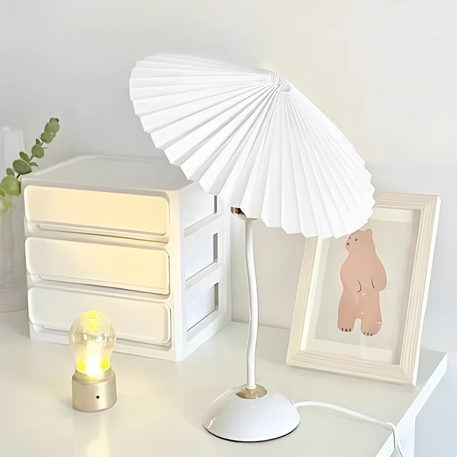 Pleated Shade Table Lamp, Glass Metal Construction, LED Lighting | Euroselle