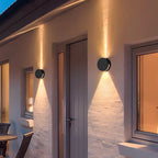 Alvara Moderne schwarze Zylinder-Außen-LED-Wandleuchte mit Up- und Downlight