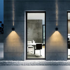 Alvara Moderne schwarze Zylinder-Außen-LED-Wandleuchte mit Up- und Downlight