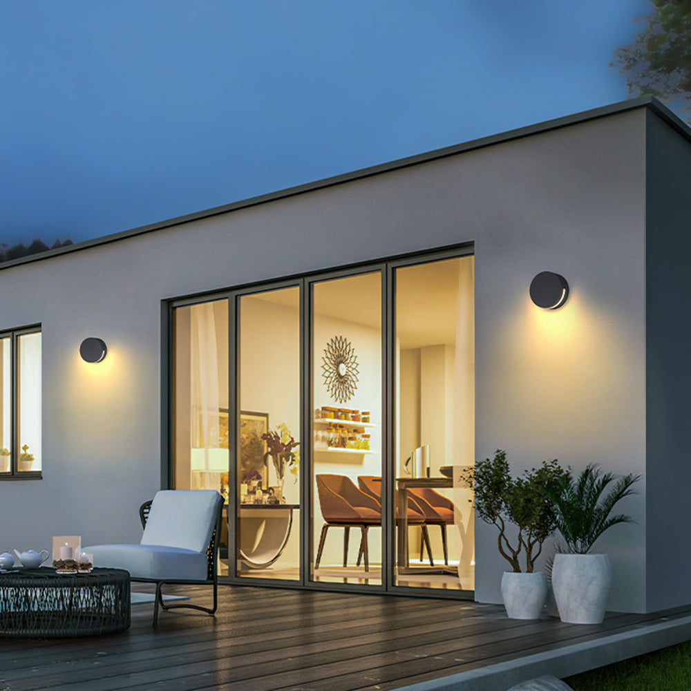 Alvara Moderne schwarze Zylinder-Außen-LED-Wandleuchte mit Up- und Downlight