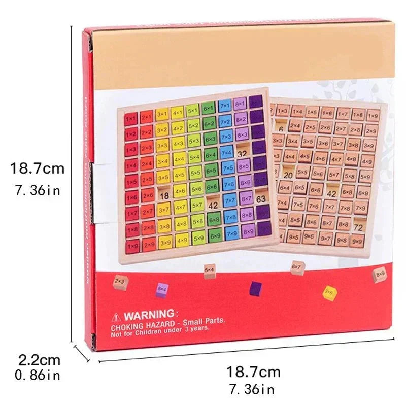 BrightPath Montessori 99-Grid Multiplication Board, Colorful Non-Toxic Wood