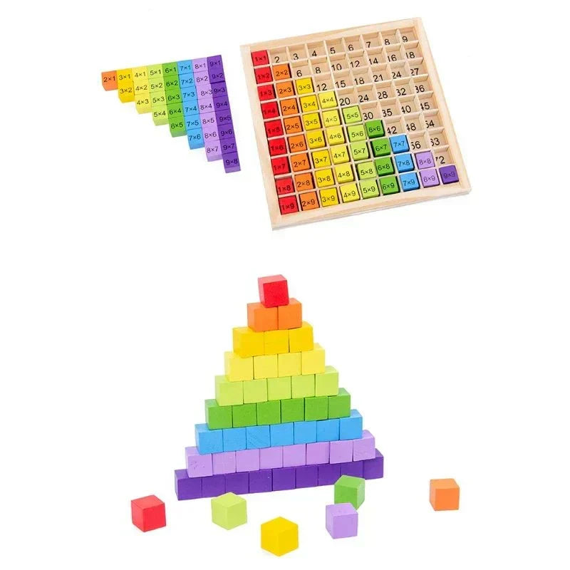 BrightPath Montessori 99-Grid Multiplication Board, Colorful Non-Toxic Wood