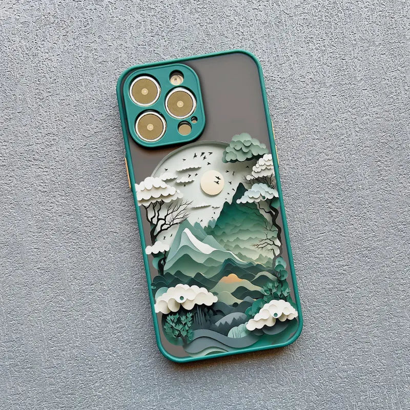 Silikoninen iPhone-kuori 11-17 — luontoaiheinen taide, iskuja vaimentava