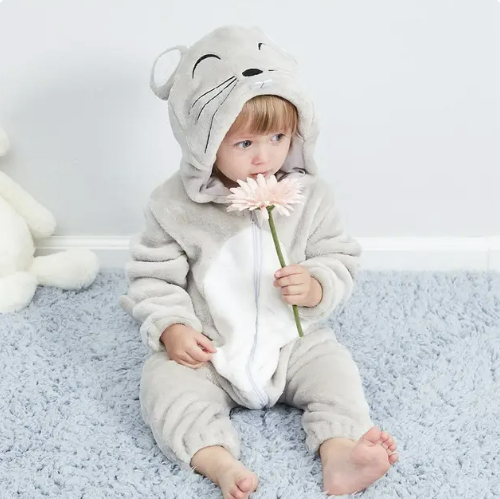 Baby-Schlafanzug mit Reißverschluss und Kapuze, Kostümdesign mit Tierfigur für Jungen und Mädchen | weiche Loungewear aus Baumwoll-Polyester-Mischgewebe, Schlafanzug für Babys 0-