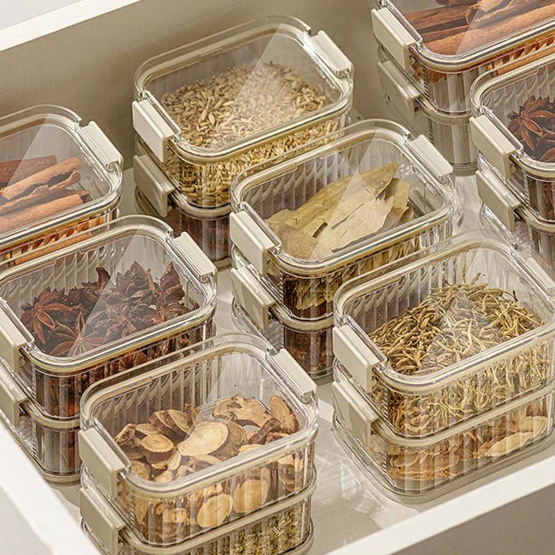 AromaGuard Stackable Multilayer Spice Containers — Clear View Trays, Space-Saving Base