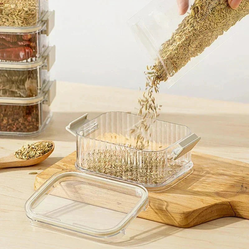 AromaGuard Stackable Multilayer Spice Containers — Clear View Trays, Space-Saving Base