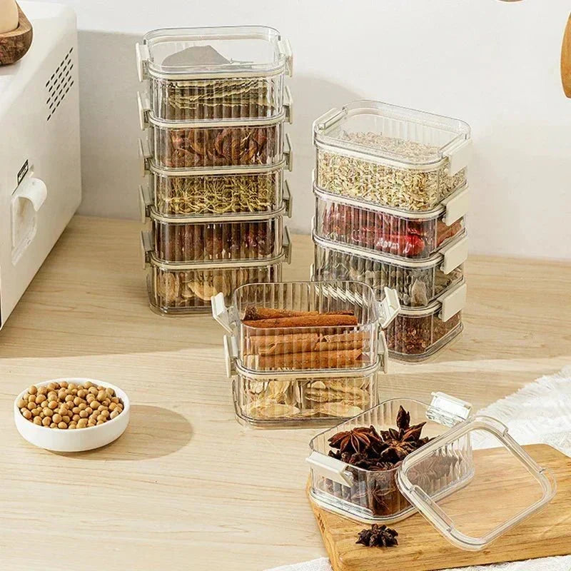 AromaGuard Stackable Multilayer Spice Containers — Clear View Trays, Space-Saving Base