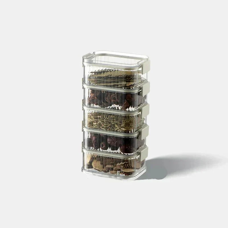 AromaGuard Stackable Multilayer Spice Containers — Clear View Trays, Space-Saving Base