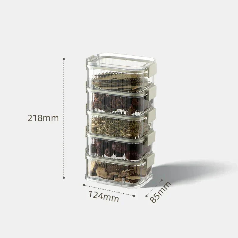AromaGuard Stackable Multilayer Spice Containers — Clear View Trays, Space-Saving Base