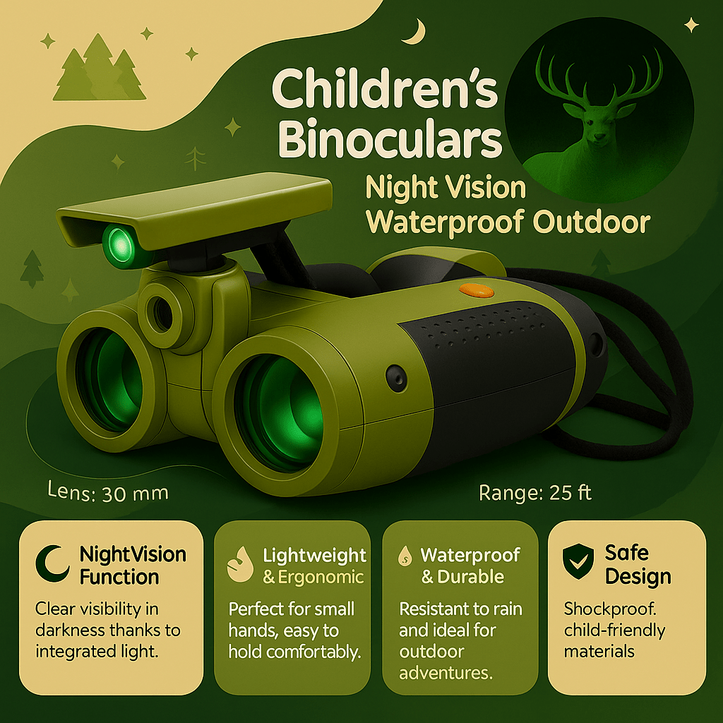 Jumelles de vision nocturne pour enfants LumenQuest — grossissement 4x, objectif de 30mm, lentilles pour faible luminosité