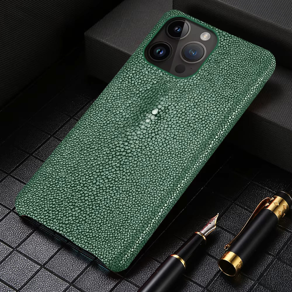 Coque en véritable peau de raie pour iPhone 11–17 Pro Max, antichoc