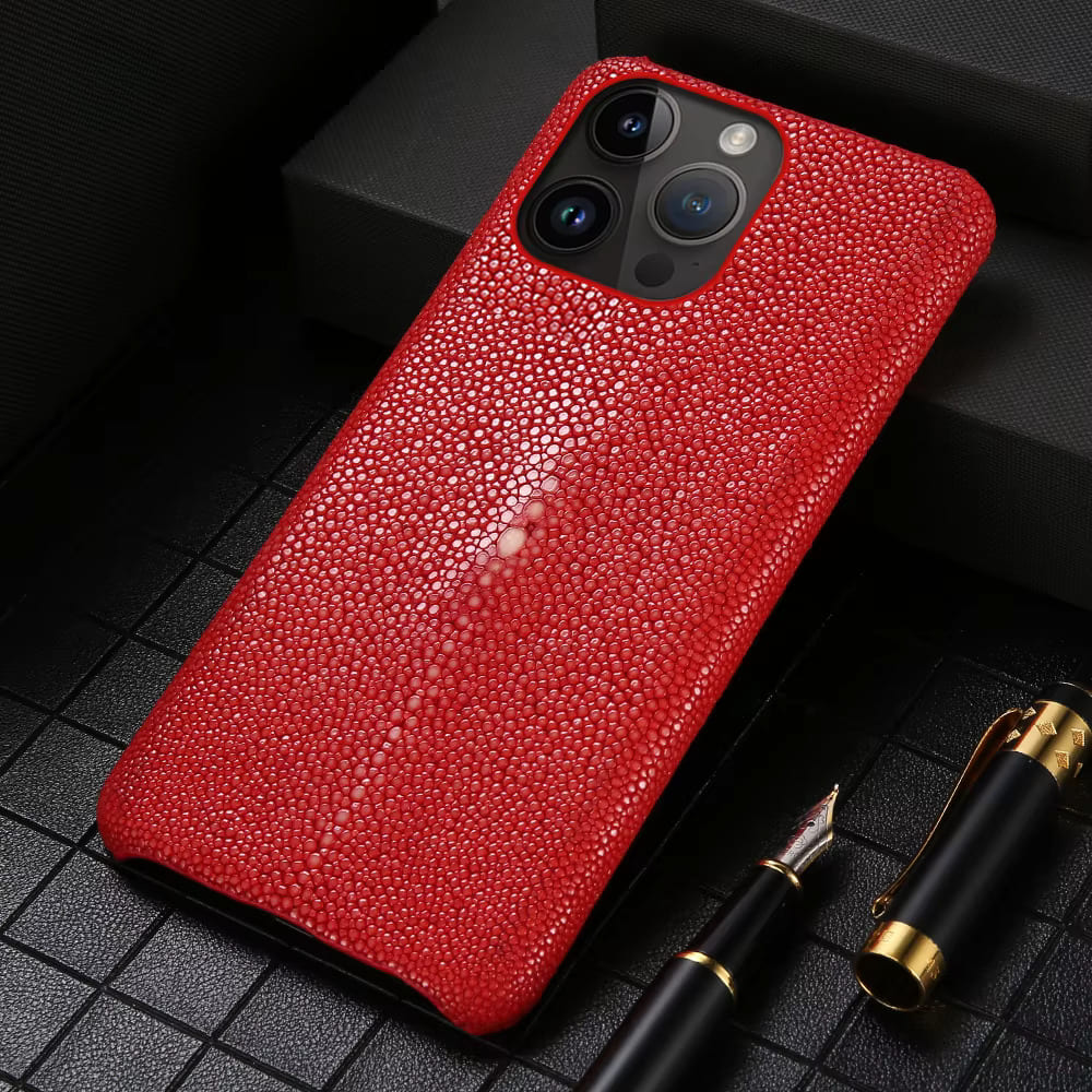 Coque en véritable peau de raie pour iPhone 11–17 Pro Max, antichoc