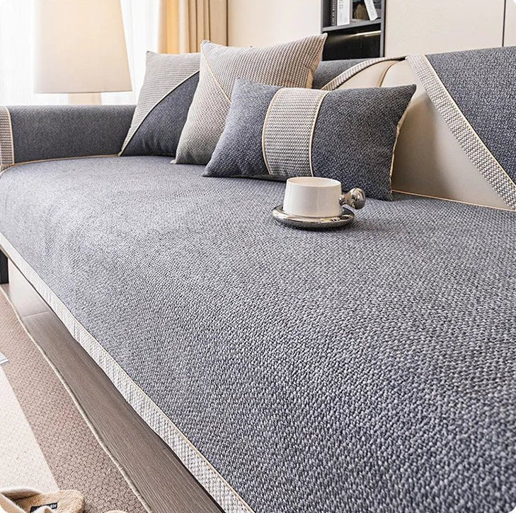 Skridsikker bomuld-linned sofa tæppe designet til komfort hele året, møbelbeskyttelse og stilfuld forbedring af stuen - Euroselle