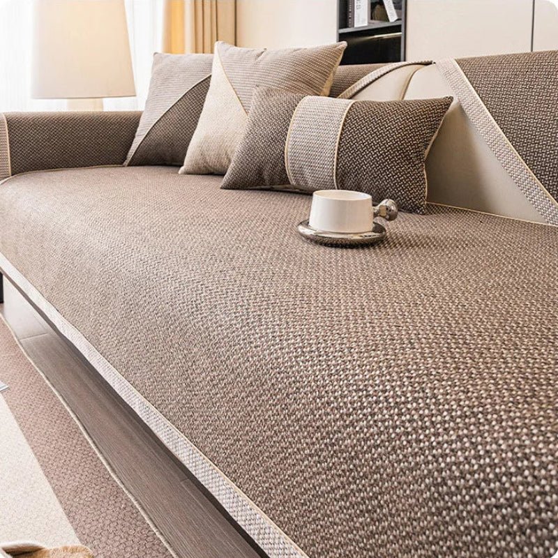 Skridsikker bomuld-linned sofa tæppe designet til komfort hele året, møbelbeskyttelse og stilfuld forbedring af stuen - Euroselle