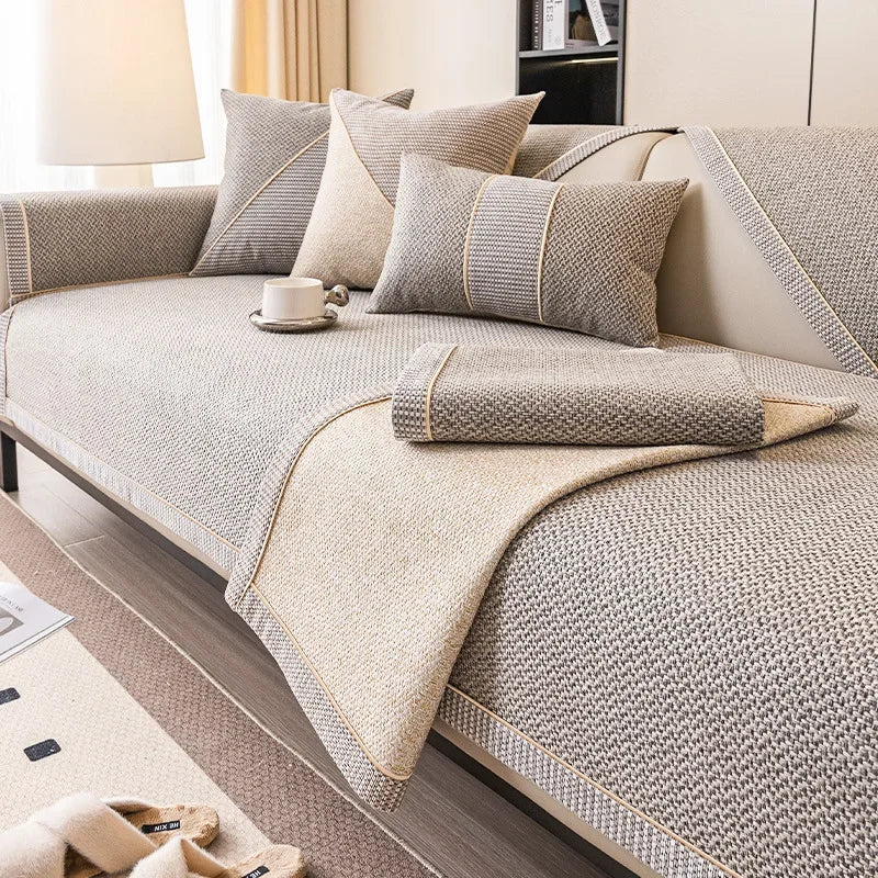 Skridsikker bomuld-linned sofa tæppe designet til komfort hele året, møbelbeskyttelse og stilfuld forbedring af stuen - Euroselle