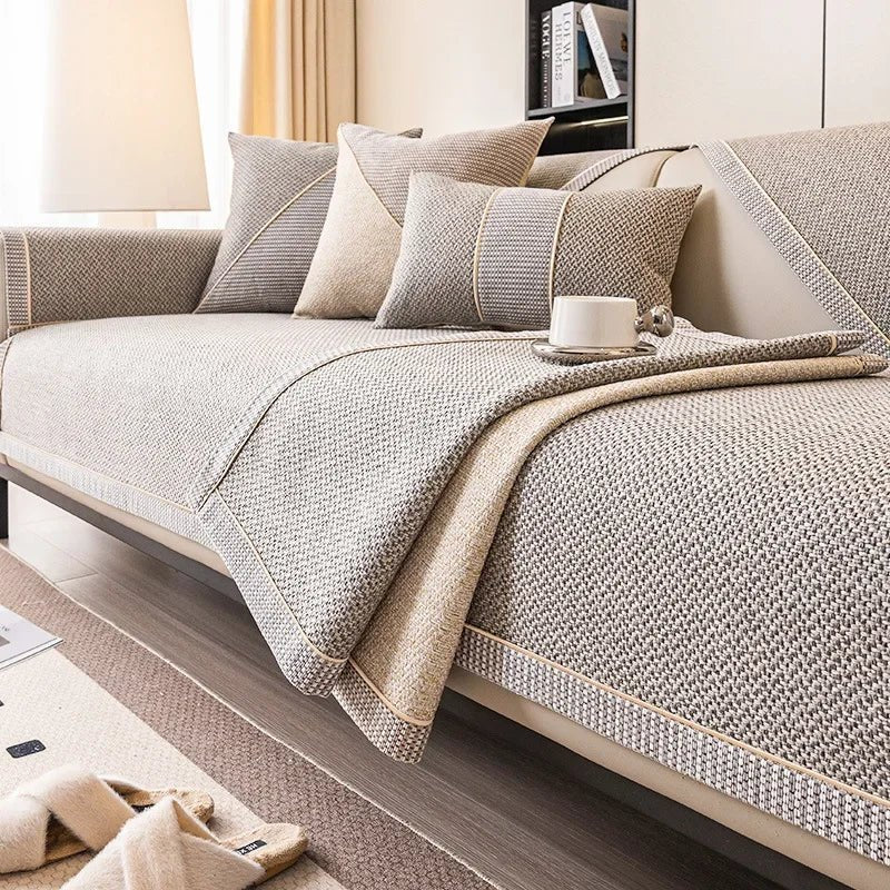 Skridsikker bomuld-linned sofa tæppe designet til komfort hele året, møbelbeskyttelse og stilfuld forbedring af stuen - Euroselle