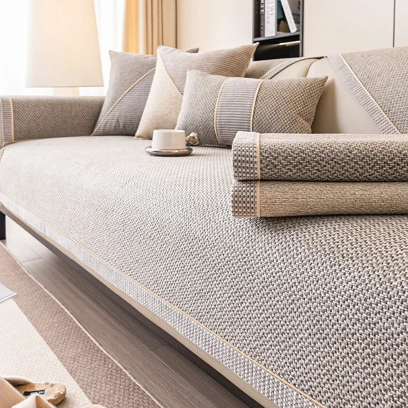 Skridsikker bomuld-linned sofa tæppe designet til komfort hele året, møbelbeskyttelse og stilfuld forbedring af stuen - Euroselle