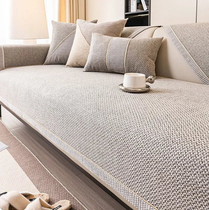 Skridsikker bomuld-linned sofa tæppe designet til komfort hele året, møbelbeskyttelse og stilfuld forbedring af stuen - Euroselle