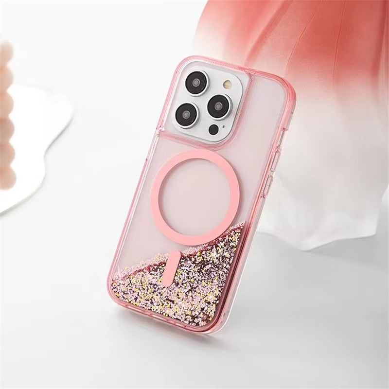 Třpytivé pouzdro Quicksand MagSafe pro iPhone 13–17 Pro Max Air, nárazuvzdorné