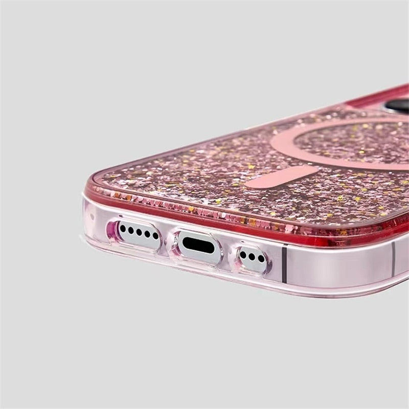 Třpytivé pouzdro Quicksand MagSafe pro iPhone 13–17 Pro Max Air, nárazuvzdorné