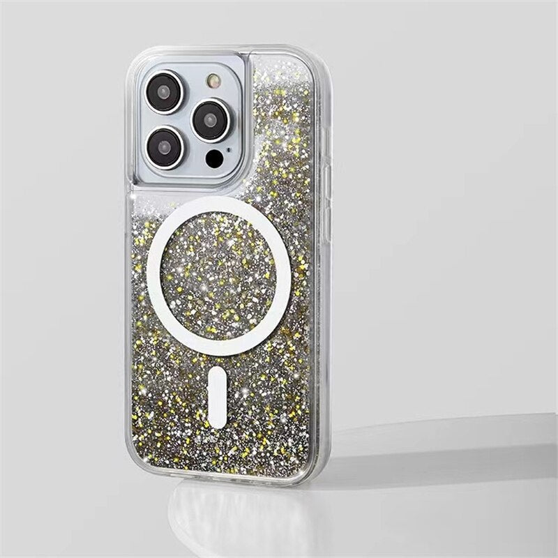 Třpytivé pouzdro Quicksand MagSafe pro iPhone 13–17 Pro Max Air, nárazuvzdorné