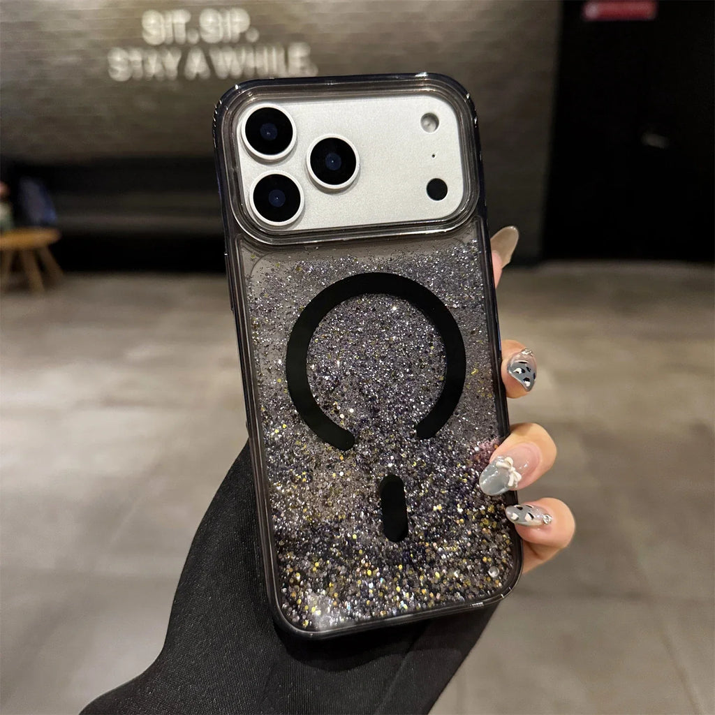 Třpytivé pouzdro Quicksand MagSafe pro iPhone 13–17 Pro Max Air, nárazuvzdorné