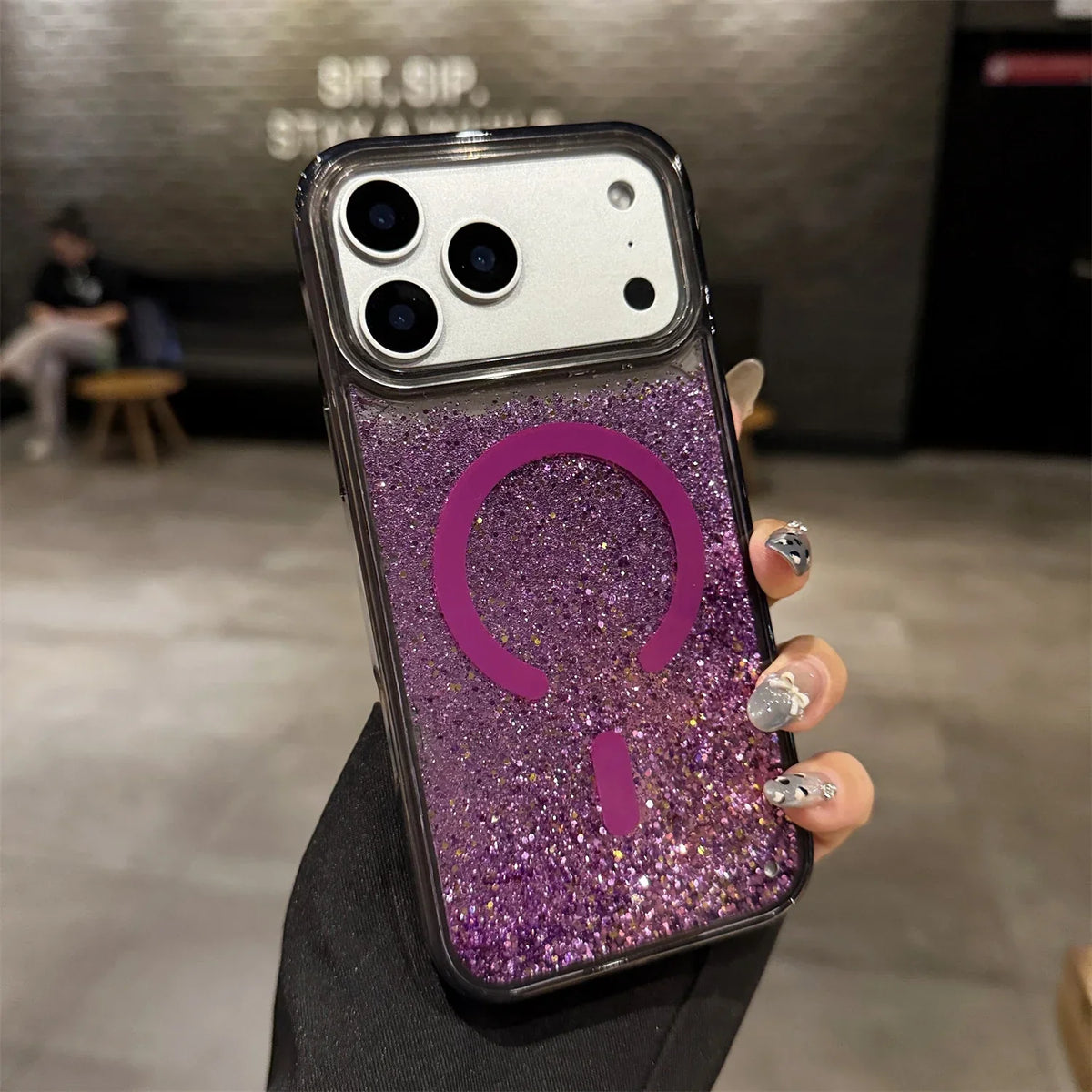 Třpytivé pouzdro Quicksand MagSafe pro iPhone 13–17 Pro Max Air, nárazuvzdorné