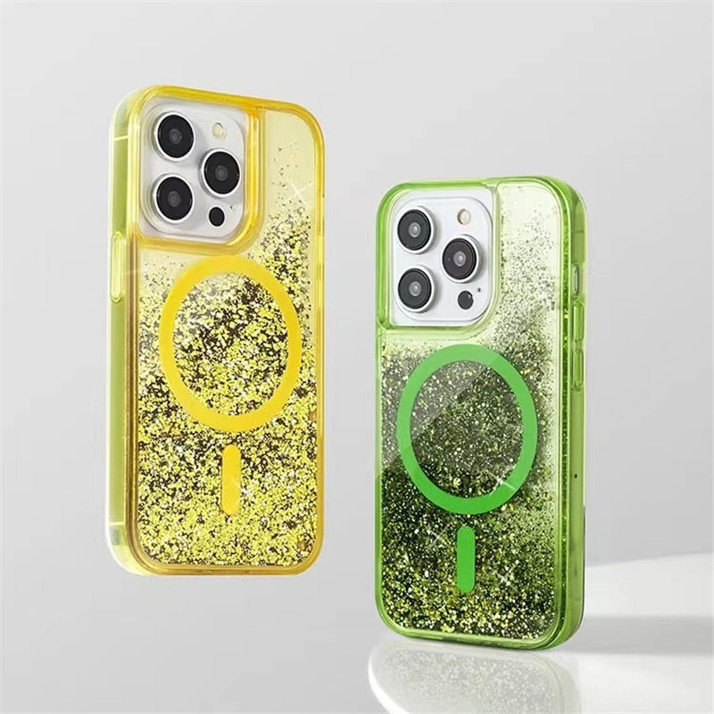 Třpytivé pouzdro Quicksand MagSafe pro iPhone 13–17 Pro Max Air, nárazuvzdorné