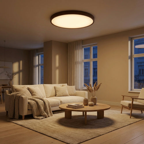 Aurel Ceiling Lamp Dark Wood With Natural Light Ambience
