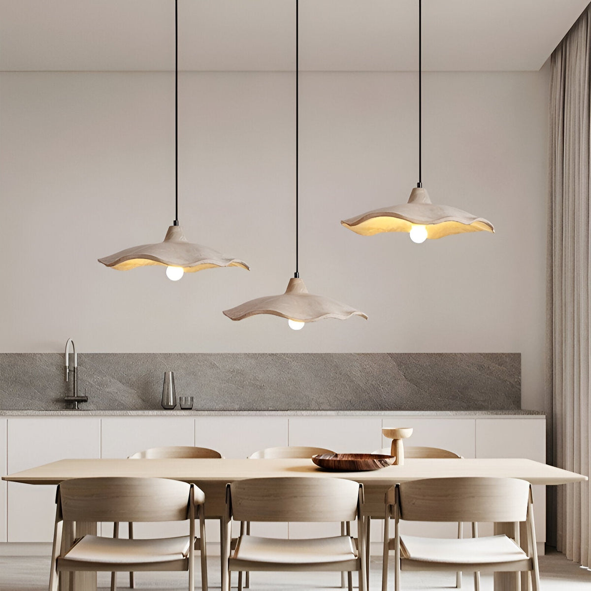 Betonnen hanglamp van 16 inch — Wabi-Sabi-bloemblaadje, geschikt voor led