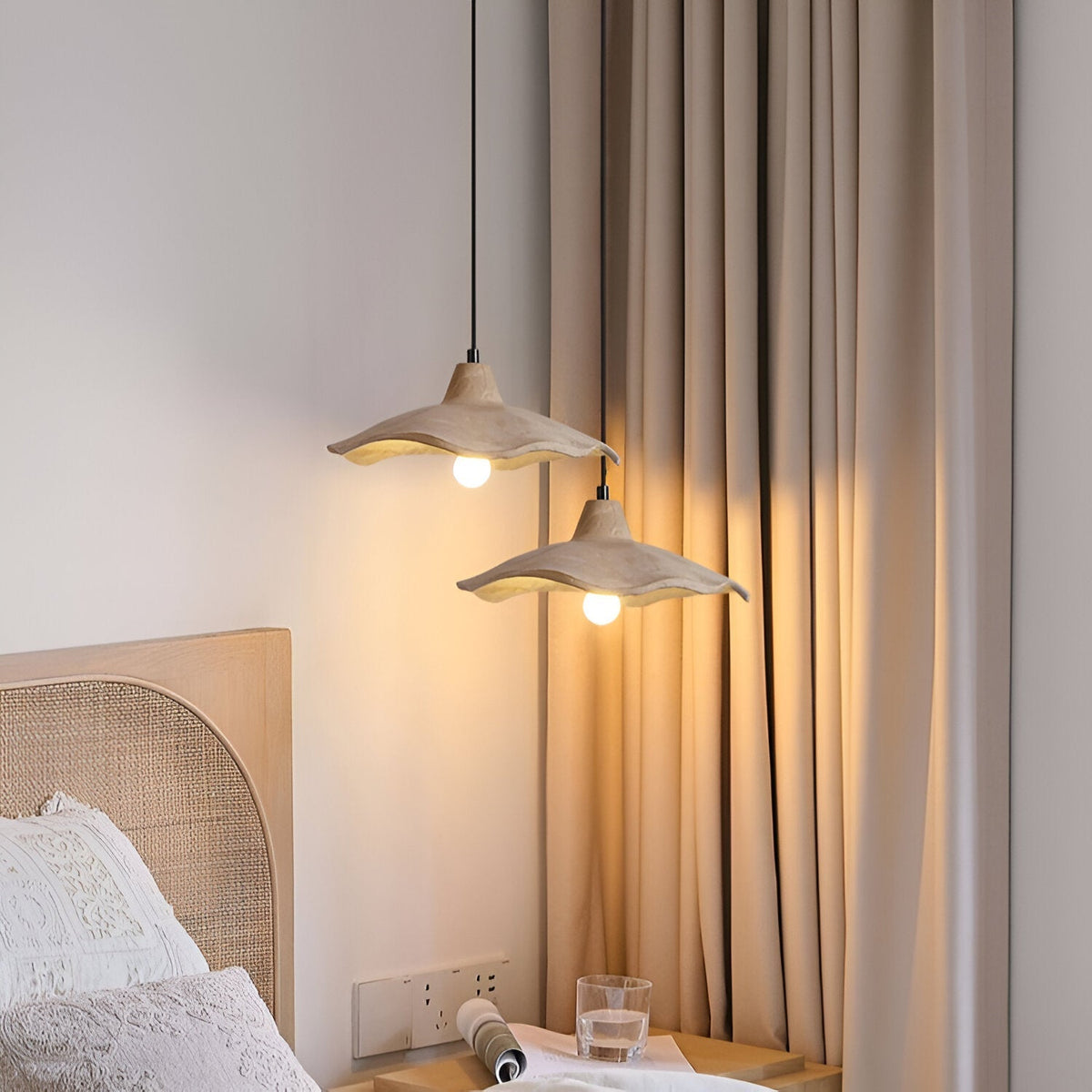 Betonnen hanglamp van 16 inch — Wabi-Sabi-bloemblaadje, geschikt voor led