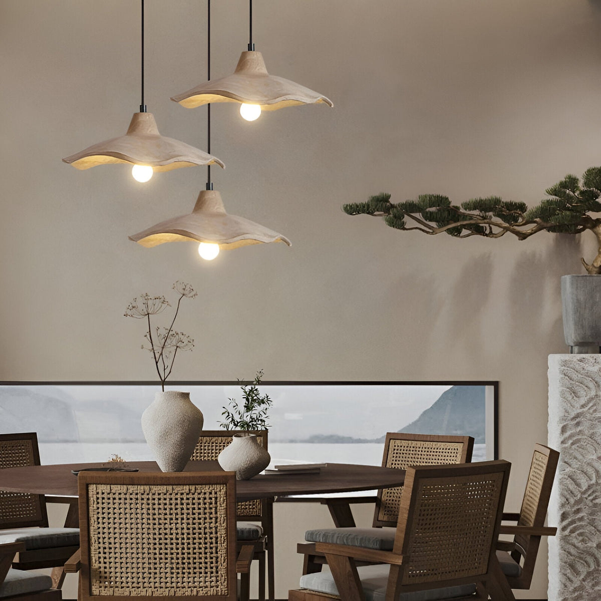 Betonnen hanglamp van 16 inch — Wabi-Sabi-bloemblaadje, geschikt voor led