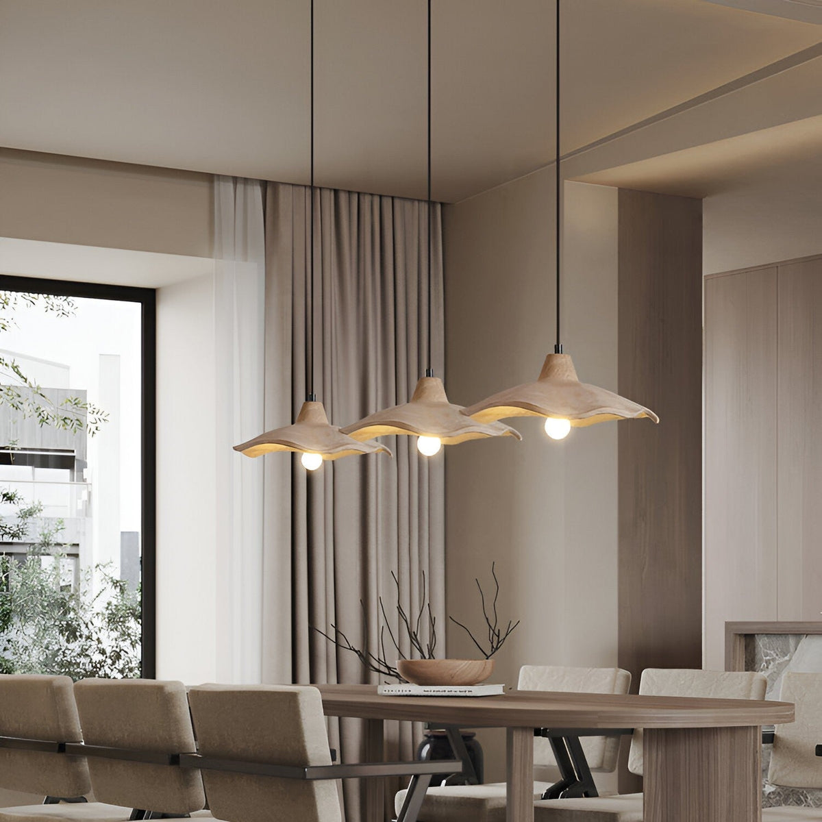 Betonnen hanglamp van 16 inch — Wabi-Sabi-bloemblaadje, geschikt voor led