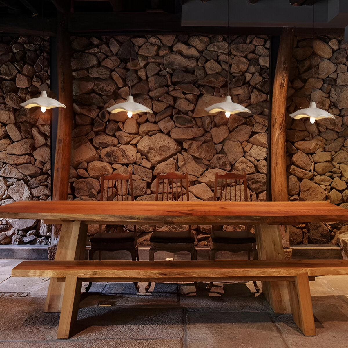 Betonnen hanglamp van 16 inch — Wabi-Sabi-bloemblaadje, geschikt voor led