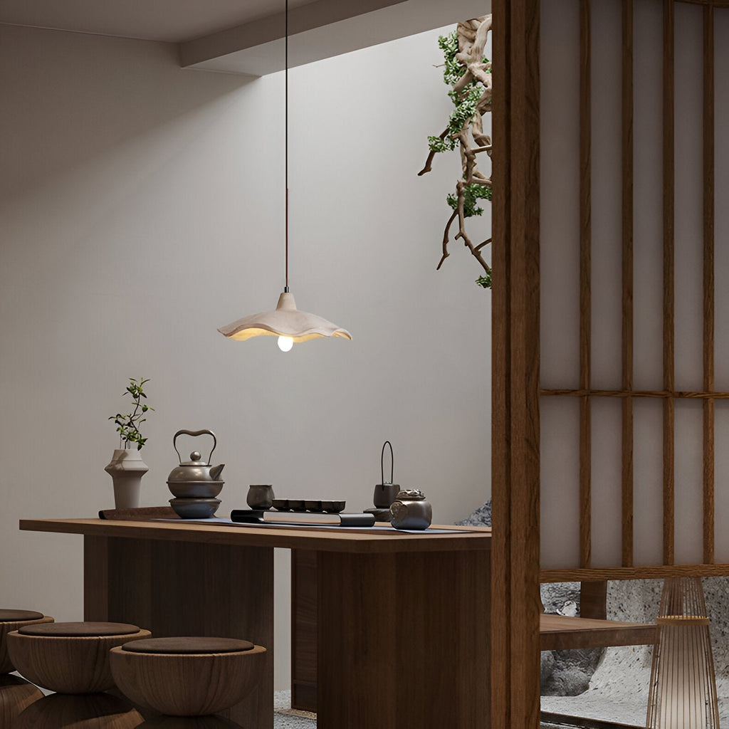 Betonnen hanglamp van 16 inch — Wabi-Sabi-bloemblaadje, geschikt voor led