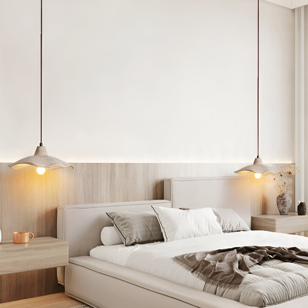 Betonnen hanglamp van 16 inch — Wabi-Sabi-bloemblaadje, geschikt voor led