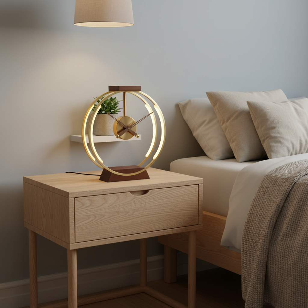 Aurora LED Clock Table Lamp For Desks, Bedrooms, And Living Rooms