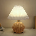 Rattan Base Table Lamp, Fabric Pleated Shade, USB Powered | Euroselle