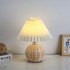 Rattan Base Table Lamp, Fabric Pleated Shade, USB Powered | Euroselle