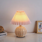 Rattan Base Table Lamp, Fabric Pleated Shade, USB Powered | Euroselle