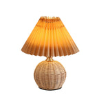 Rattan Base Table Lamp, Fabric Pleated Shade, USB Powered | Euroselle