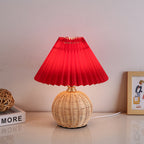 Rattan Base Table Lamp, Fabric Pleated Shade, USB Powered | Euroselle